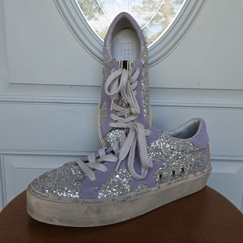 ShuShop Pixie Sneakers In Lavender Silver Sparkle